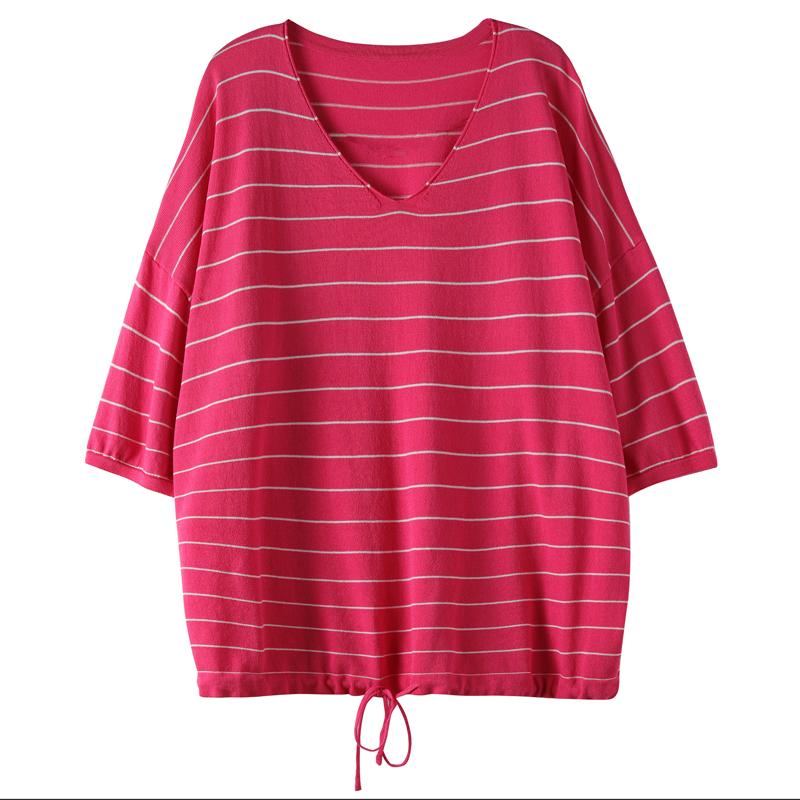 Stor Lös Kortärmad T-shirt Stripe Casual