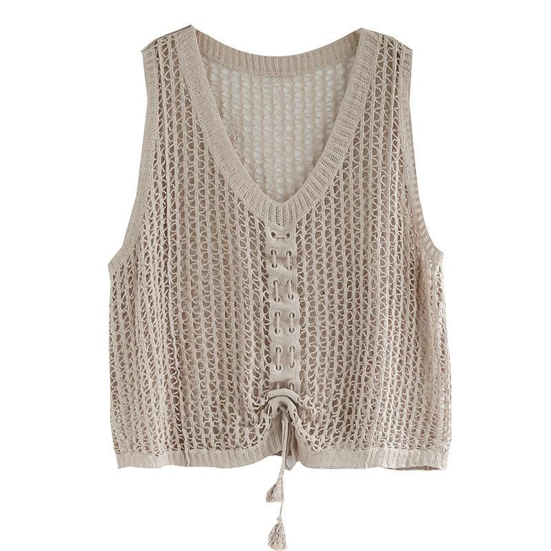 Vintage Hollow Cotton Sommarstickad Väst