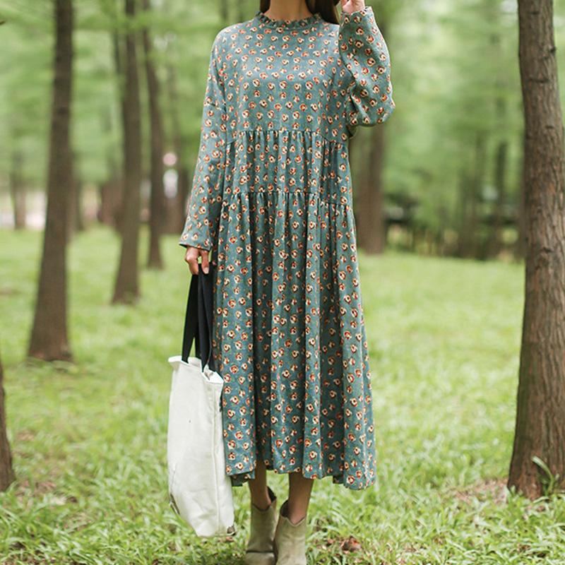 Autumn Retro Volanger A-line Floralloose Klänning