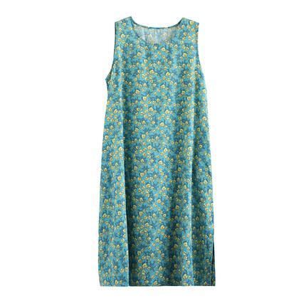 Blommig Linne Ärmlös Sommarklänning