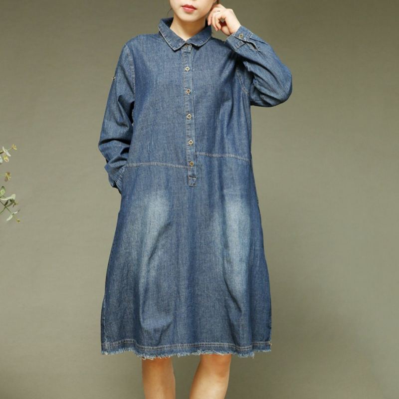 Dam Denim Lös Casual Långärmad Klänning