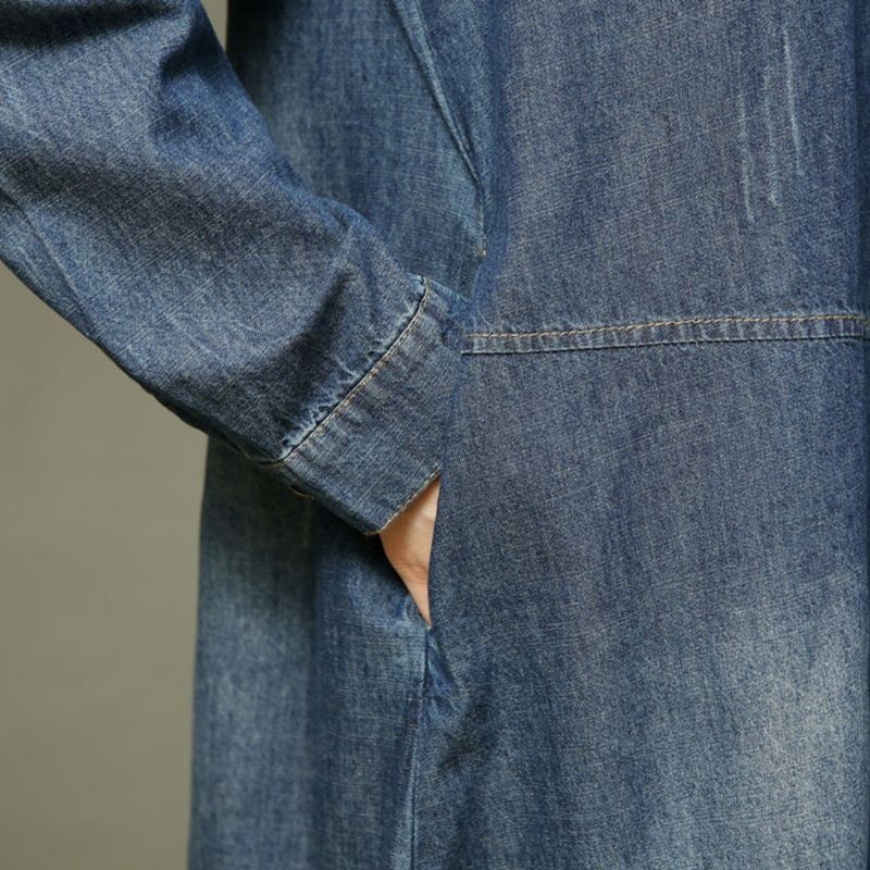 Dam Denim Lös Casual Långärmad Klänning