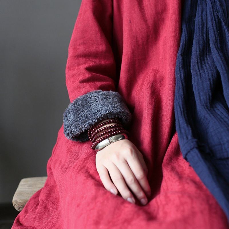 Jacquard Crew Neck Bomull Linne Klänning