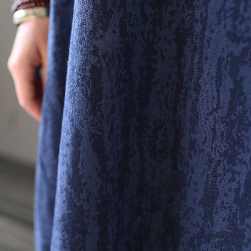 Jacquard Crew Neck Bomull Linne Klänning