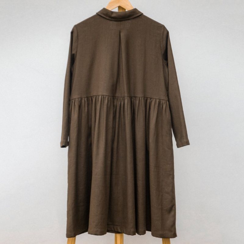 Kvinnor Linne Solid Casual Turn Down Dress Coat