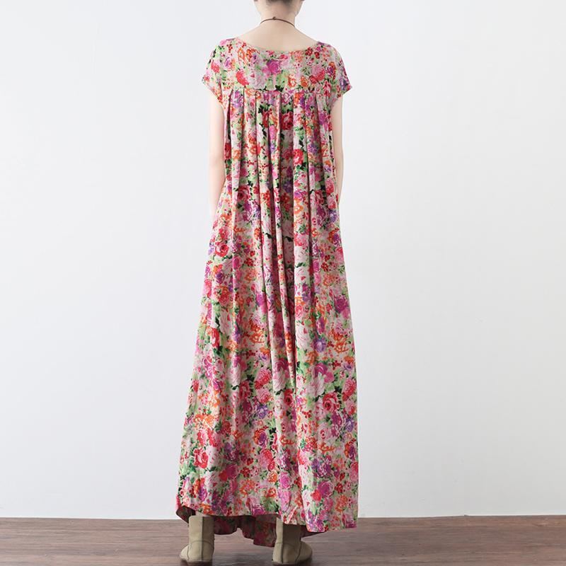 Kvinnor Retro Blommig Samlade Casual Linne Maxi Kortärmad Klänning
