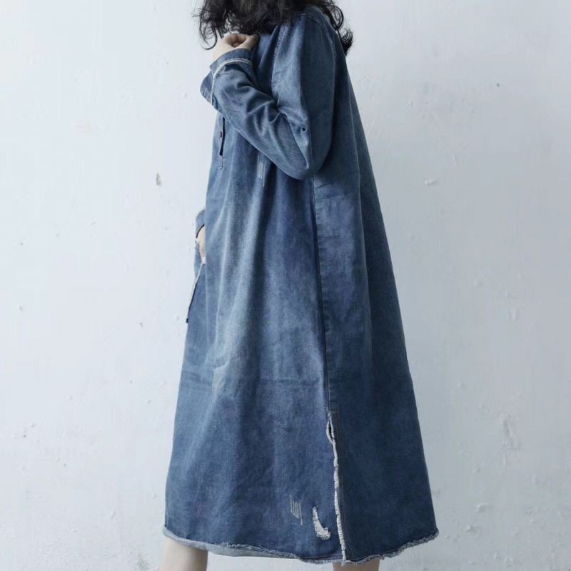 Loose Raw Edge Split Denim Klänning
