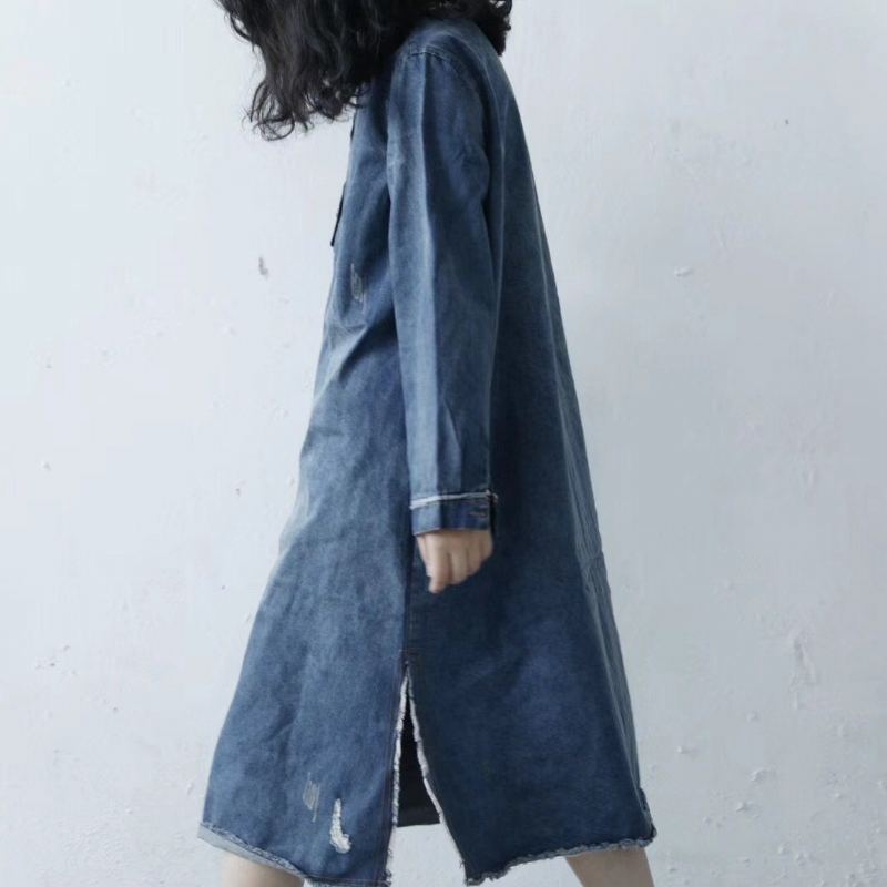 Loose Raw Edge Split Denim Klänning