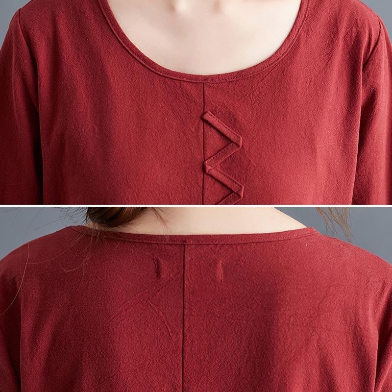 Plus Size Autumn Vintage Bomull Linne A-line Midiklänning