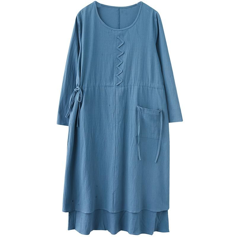 Plus Size Autumn Vintage Bomull Linne A-line Midiklänning