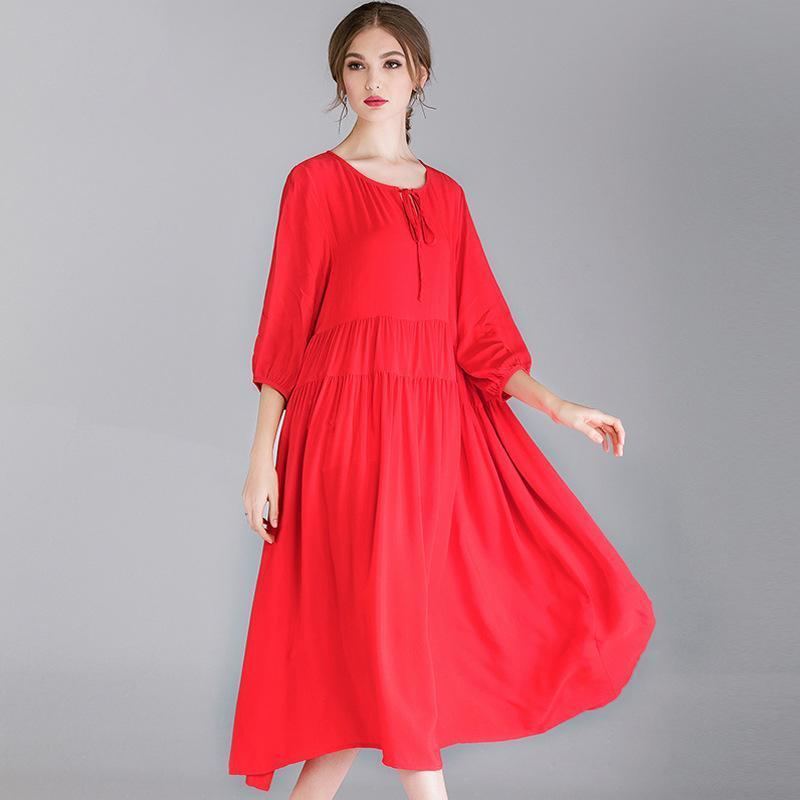 Plus Size Dam Vintage 3/4-ärmad Midiklänning