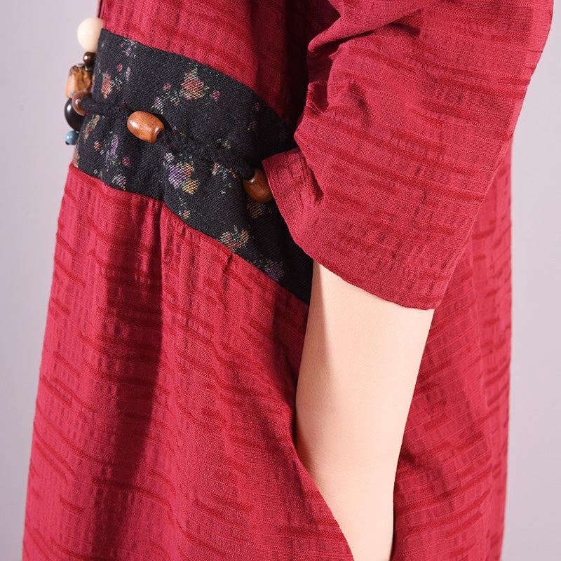 Spring Retro Patchwork Enkelknäppt Lös Klänning