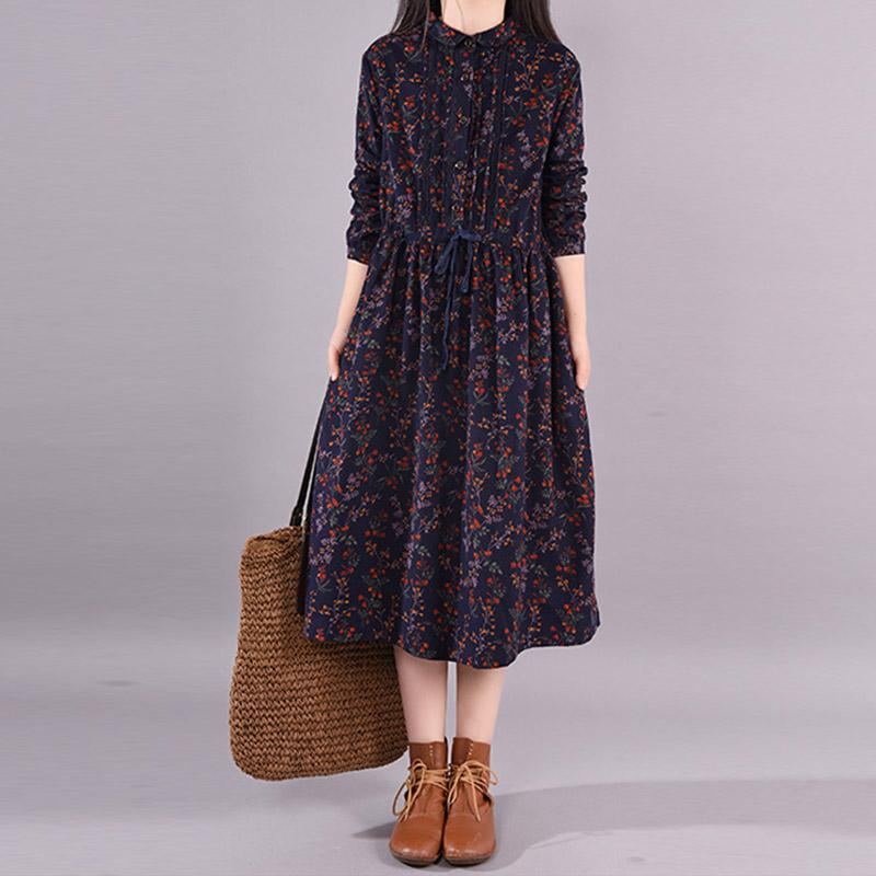 Spring Summer Plus Size Blommig Bomullsklänning