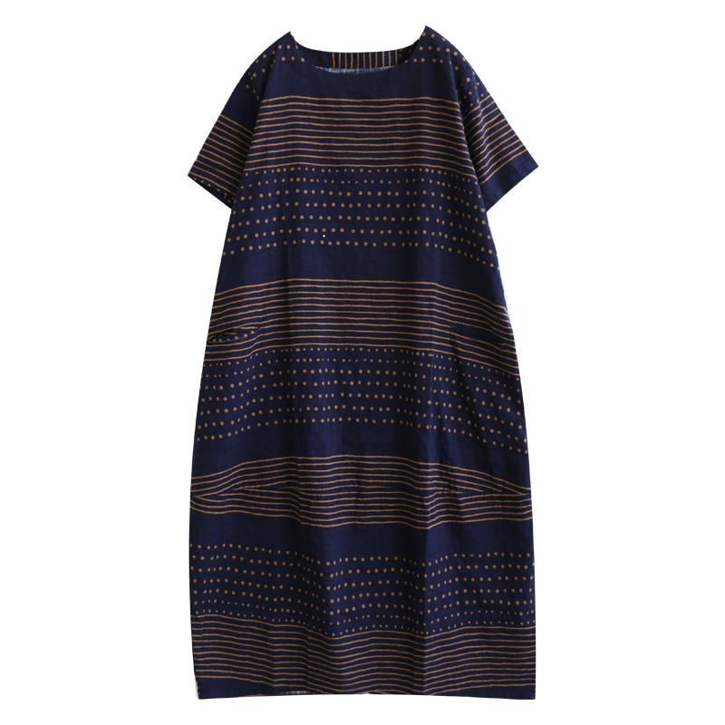 Summer Stripe Cotton Linne Fairy Midi Dress