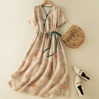 Summer Vintage Blommig Linne Klänning