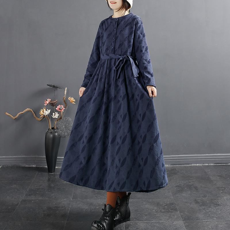 Vinter Retro Casual Plysch Bälte A-line Klänning