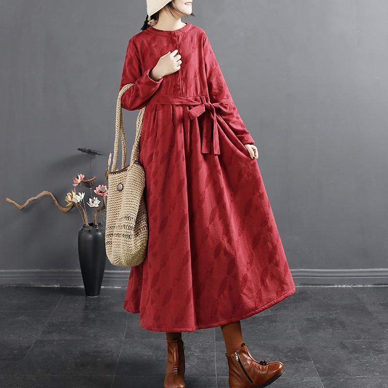 Vinter Retro Casual Plysch Bälte A-line Klänning