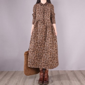 Winter Retro Floral Plus Size Lös Casual Dress