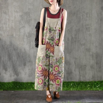 Modetryckt Bomull Lös Casual Jumpsuit