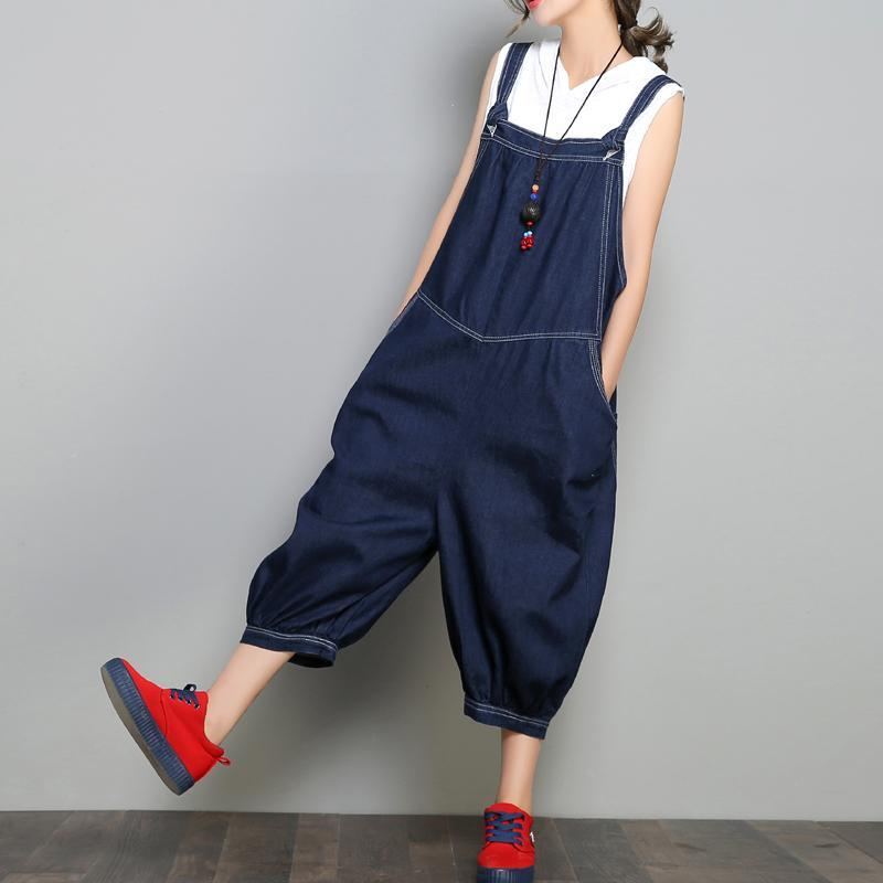 Ny Loose Denim Retro Solid Color Jumpsuit
