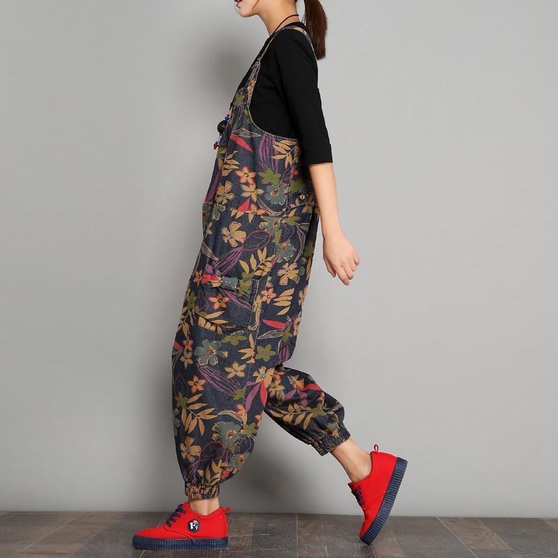 Vår Höst Tryckt Denim Blommiga Casual Jumpsuits