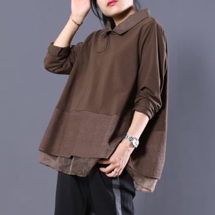 Lös Stor Storlek Spets Paneled Peter Pan Collar Sweatshirt
