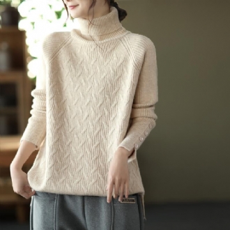 Vinter Solid Lös Retro Turtleneck Stickad Tröja