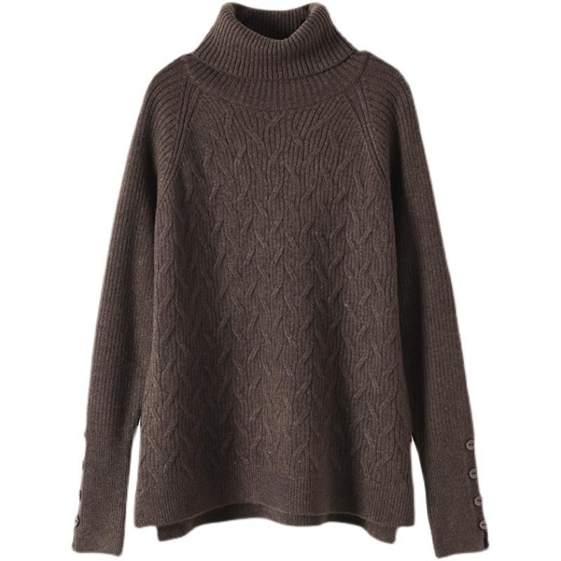Vinter Solid Lös Retro Turtleneck Stickad Tröja