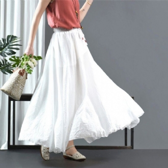 Elastisk Midja Linne Loose Fit Solid Swing Kjol