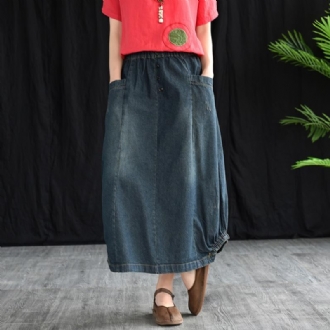 Retro Denim Elastisk Midja A-linje Kjol
