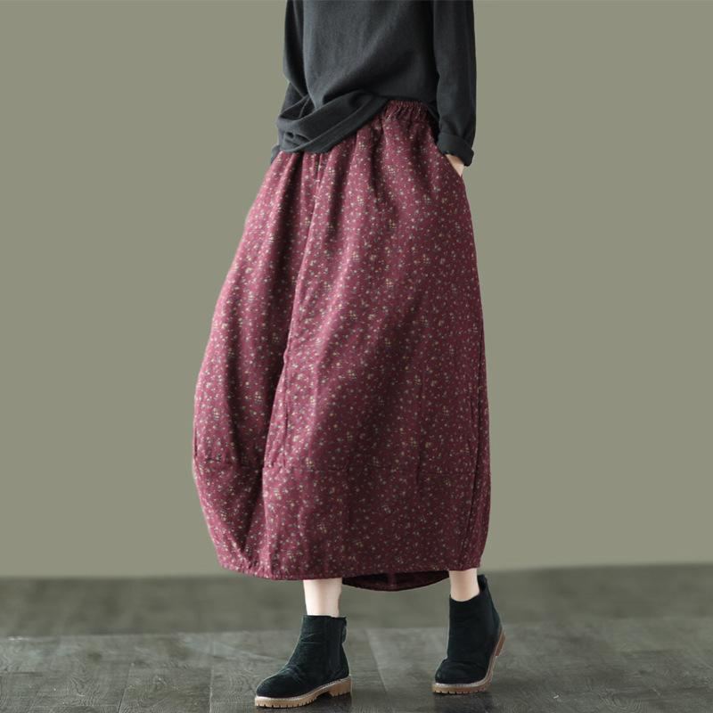 Vinter Quiltad Bomull Linne Retro Blommig Kjol