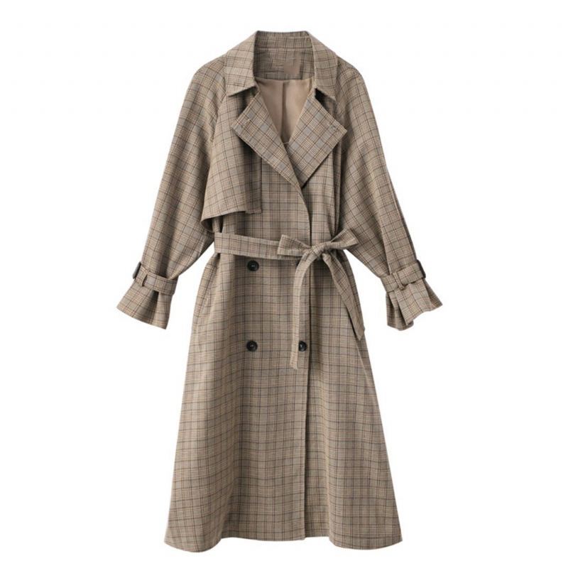Gingham Casual Vintage Loose Windbreaker Coat