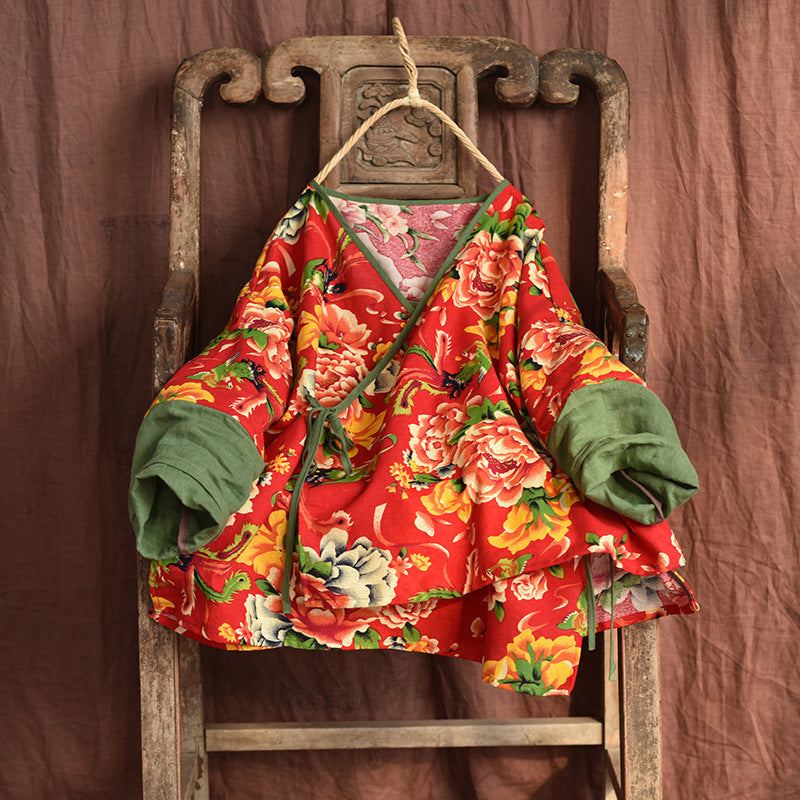 Retro Blommig Dam Spring Cotton Coat