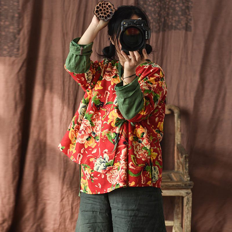 Retro Blommig Dam Spring Cotton Coat