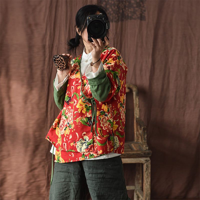 Retro Blommig Dam Spring Cotton Coat