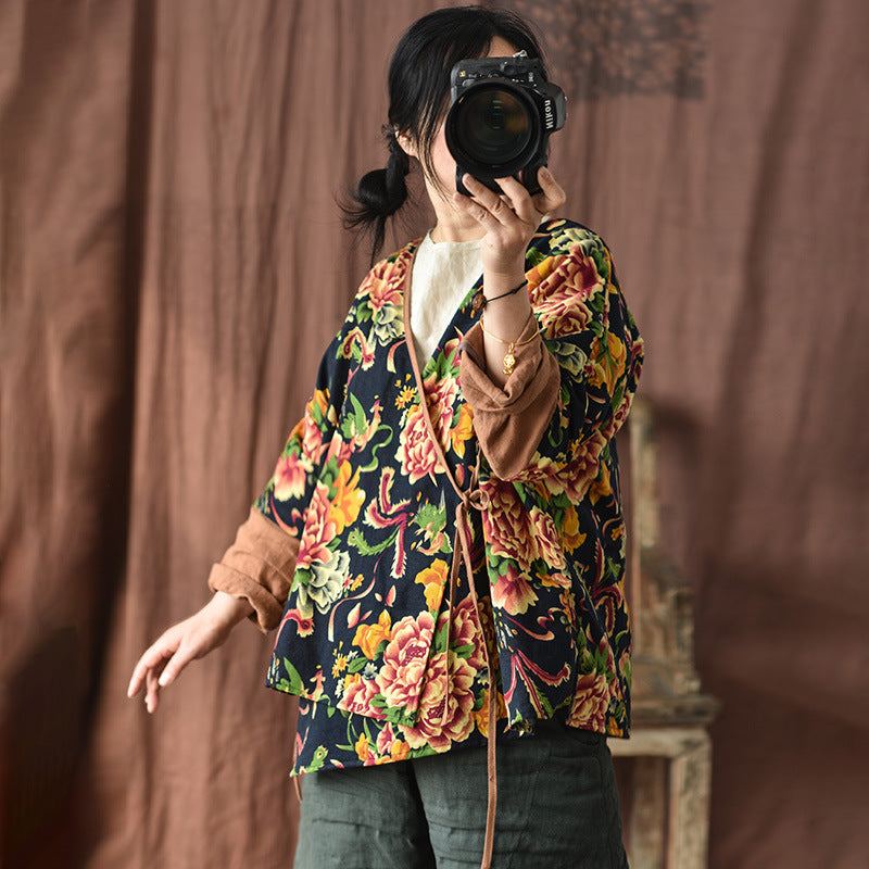Retro Blommig Dam Spring Cotton Coat