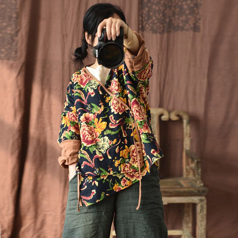 Retro Blommig Dam Spring Cotton Coat