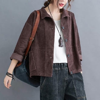 Retro Corduroy Långärmad Jacka Dam