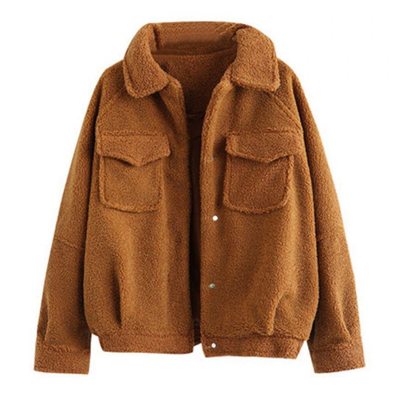 Solid Teddy Bear Comfy Fleece Vinterjacka För Dam