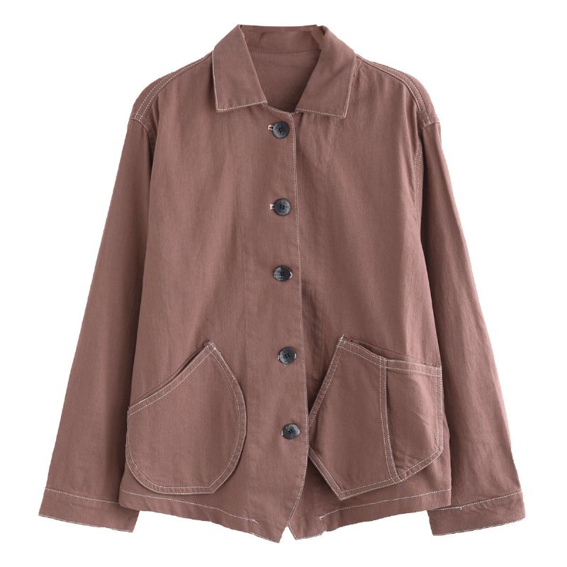 Spring Långärmad Dam Retro Casual Jacka I Bomull