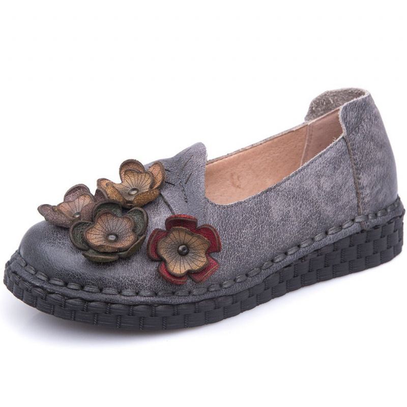 Blommiga Etniska Platta Skor Sy Loafers Skor