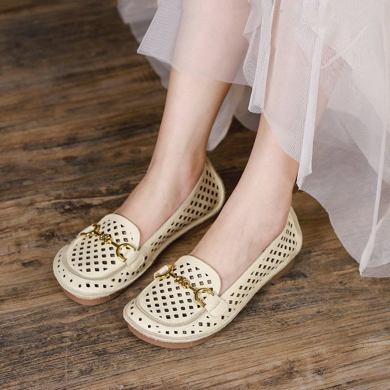 Damsommar Mjukt Ihåligt Läder Casual Loafers