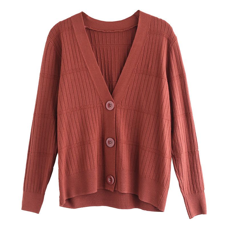 Dam Spring Cotton Stickad Retro V-ringad Cardigan