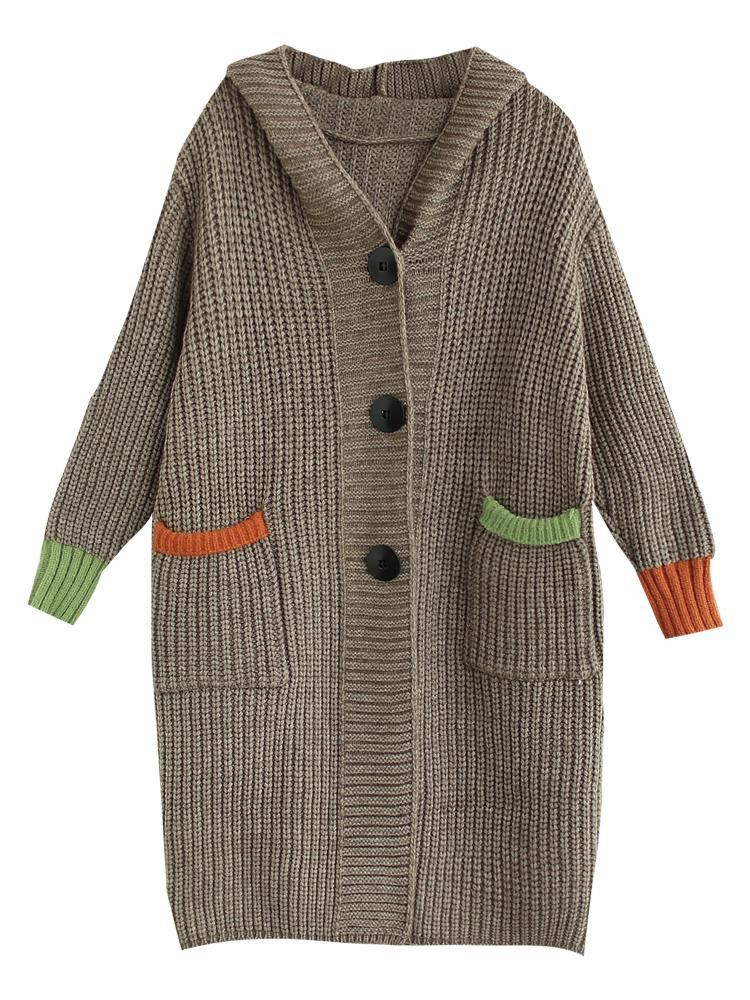 Höst Lös Stor Storlek Hood Cardigan Jacka