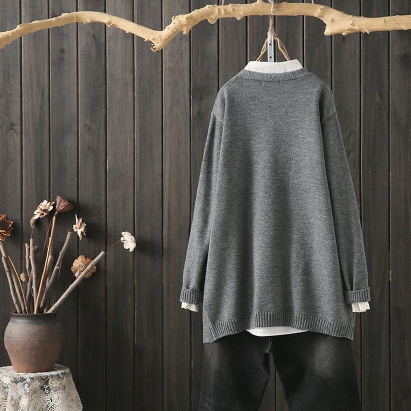 Lös Casual Broderi Stickad Cardigan Coat