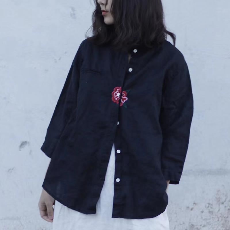 Broderad Casual Lös Linneblus