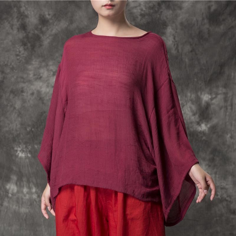 Dam Lös Casual Solid Linne Blus I Bomull