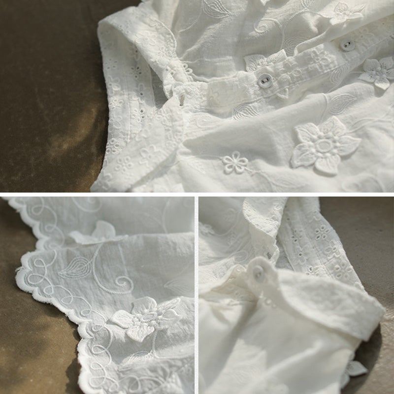 Dam Retro Blommor Broderi Spring Lös Blus
