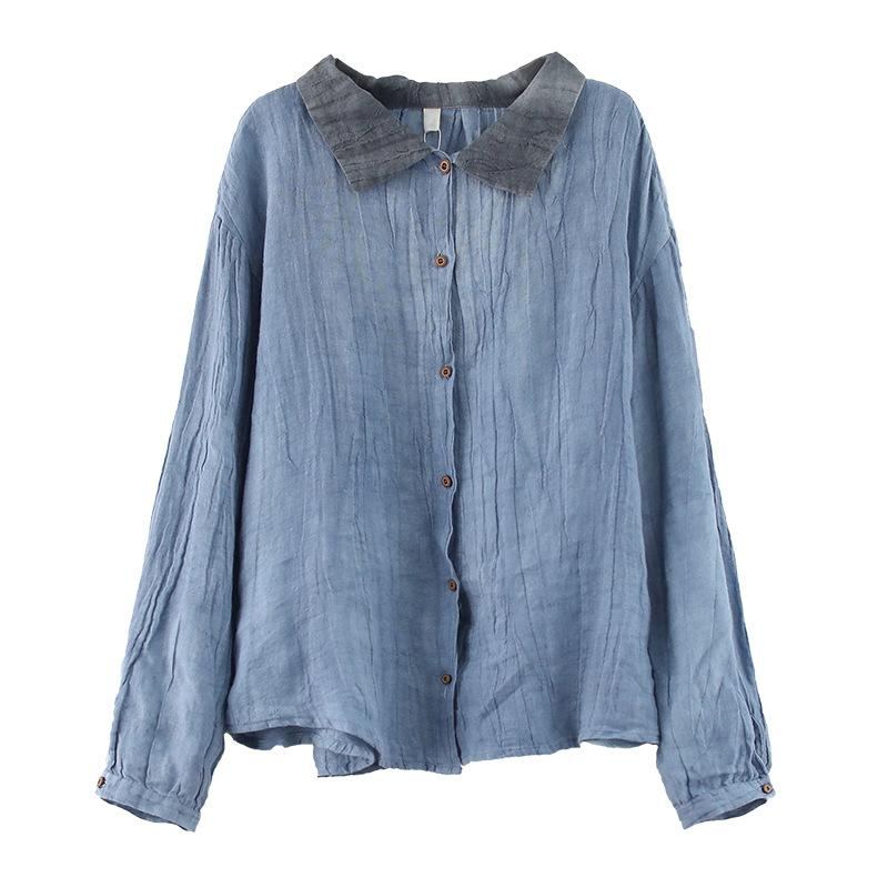 Dam Retro Lös Lapel Linne Blus