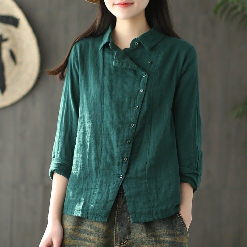 Dam Spring Retro Irregular Casual Lös Blus